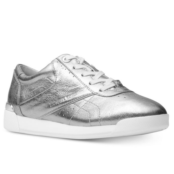 Michael Kors Addie Silver Leather Sneakers - Picture 1 of 6